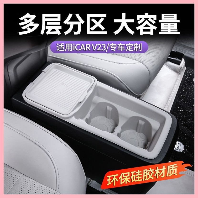 【CHERY V23 -2025】 Chery icar v23 แผ่นซิลิโคนถ้วยน้ำควบคุมส่วนกลางกล่องเก็บของกันลื่นฝาครอบป้องกัน V