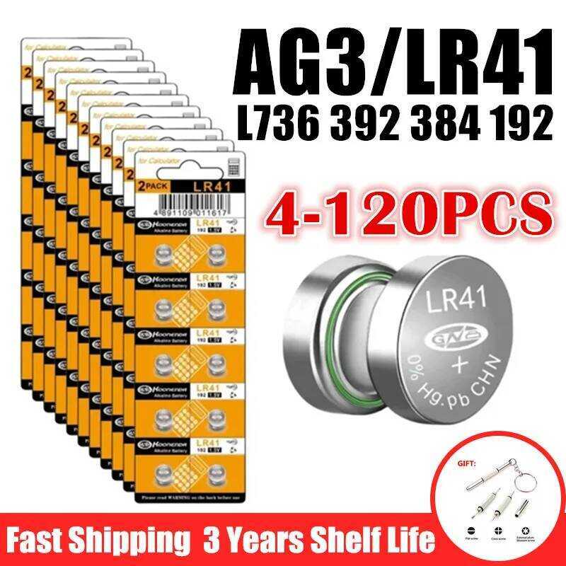 LR41 4-120PCS AG3 SR41 384 392 L736f L736c สำหรับไฟเล็งธนู นาฬิกา เทอร์โมมิเตอร์ แบตเตอรี่ปุ่มอัลคาไ