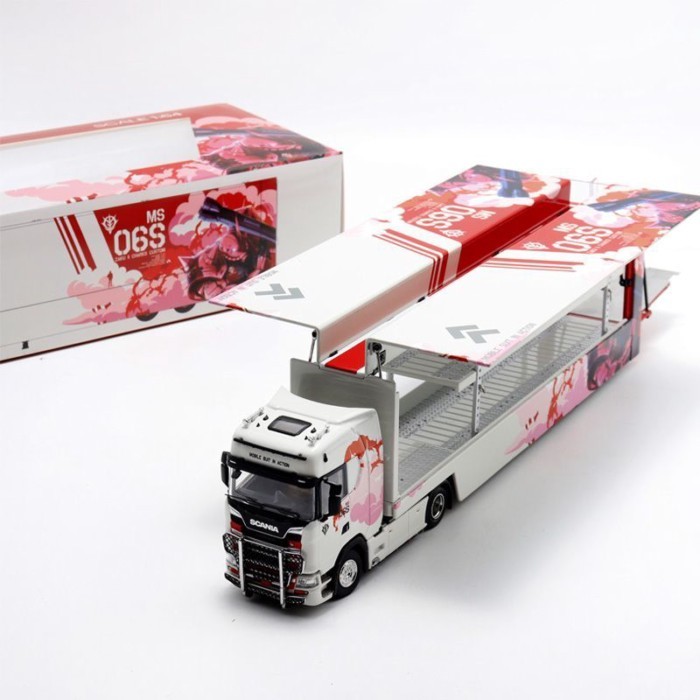 Maxwell and Things 1: 64 Scania S730 Transporter Zaku Mecha Flying Wing Alloy Trailer Model