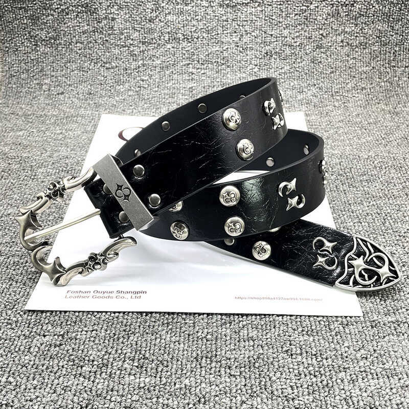 American Fu Second-Generation Belt Retro Handmade เลียนแบบ Cowhide Belt Niche Design High-End Street