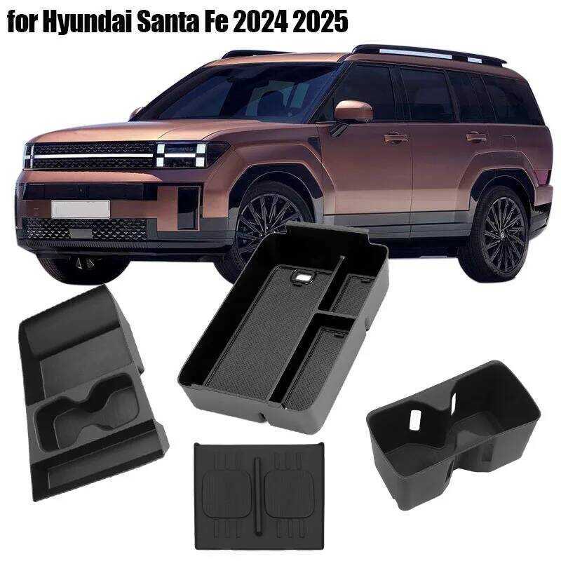 สําหรับ Hyundai Santa Fe 2024 2025 ที่วางแขนกล่องเก็บถ้วย Anti Dirt Pad Organizer Ti สีดําอุปกรณ์ตกแ