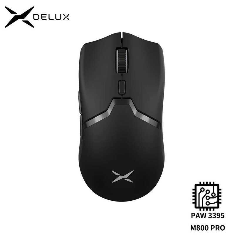Delux หนูเกมมิ่งไร้สาย M800 PRO PAW3395 เชื่อมต่อบลูทูธแบบสามโหมด 26000DPI สวิตช์สีชมพู Huano สำหรับ