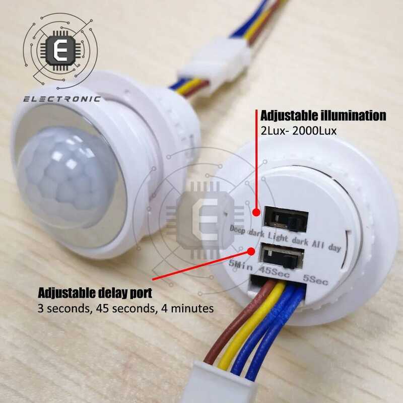 LED ไฟ AC 85V-265V เซ็นเซอร์ตรวจจับความเคลื่อนไหว PIR อินฟราเรด ปรับเวลาหน่วงได้สำหรับไฟบ้าน