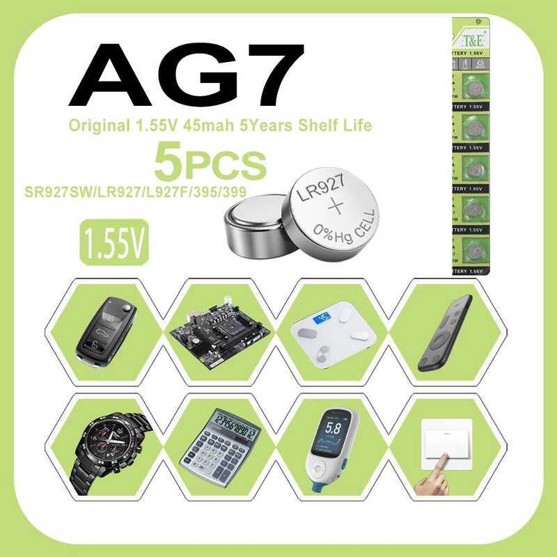 1.55V 5PCS AG7/AG8/AG9/AG10/AG11/AG12/AG13 แบตเตอรี่ปุ่มสำหรับนาฬิกา ของเล่น รีโมท แบตเตอรี่เซลล์แบบ