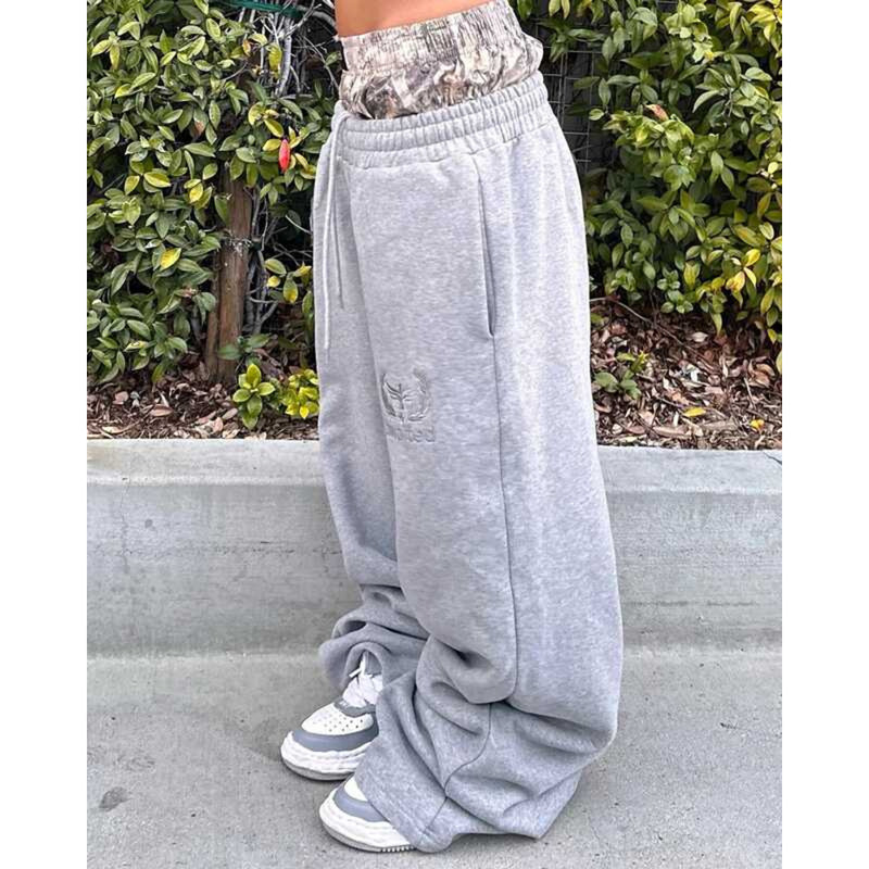 Y2K ชุดกางเกงขายาว สไตล์ยุโรปย้อนยุคสำหรับผู้ชาย กางเกงลำลองปัก USD เอวสูงหลวม