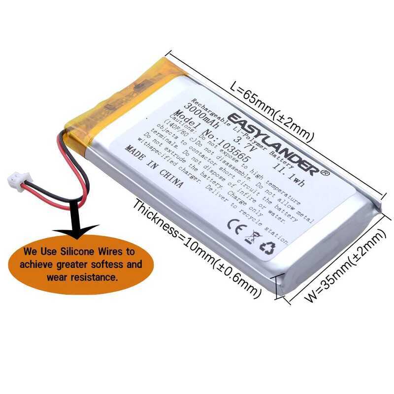 Li-ion แบตเตอรี่ลิเธียมโพลิเมอร์ JST1.25Plug PH 2.0 2Wire 3.7V 3000mAh 103665 103565 สำหรับคอนโซล Mi