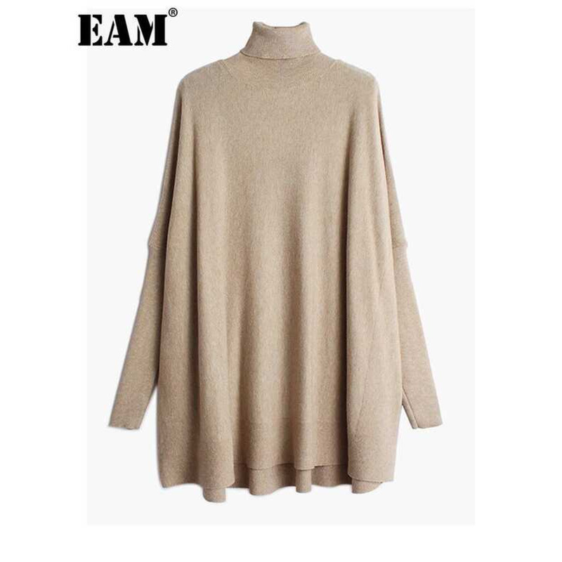 เสื้อกันหนาวถักขนาดใหญ่ [EAM] ทรงหลวม คอเต่า แขนยาว สำหรับผู้หญิง แฟชั่นใหม่ ฤดูใบไม้ผลิ ฤดูใบไม้ร่ว