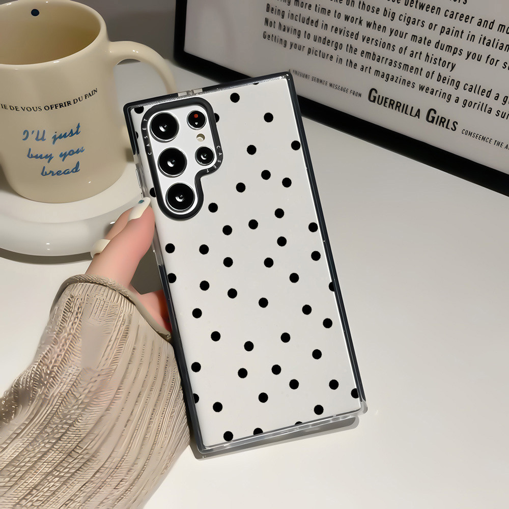 สีสําหรับ Galaxy S23 S24FE S23ULTRA S24ULTRA S25ULTRA ฝาครอบ Screenful สีดํา Wave Point รูปแบบ A54 A55 A56 S24 S25 S23Plus สีซิลิโคนนุ่มกันชนกันกระแทก