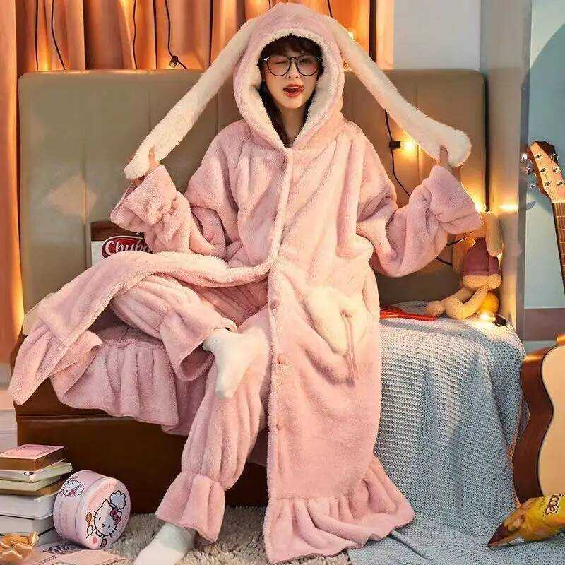 C Pajamas Women's Autumn Winter Thickened Oversize Home Wear Cute Sweet Pajamas Coral Velvet Outwea