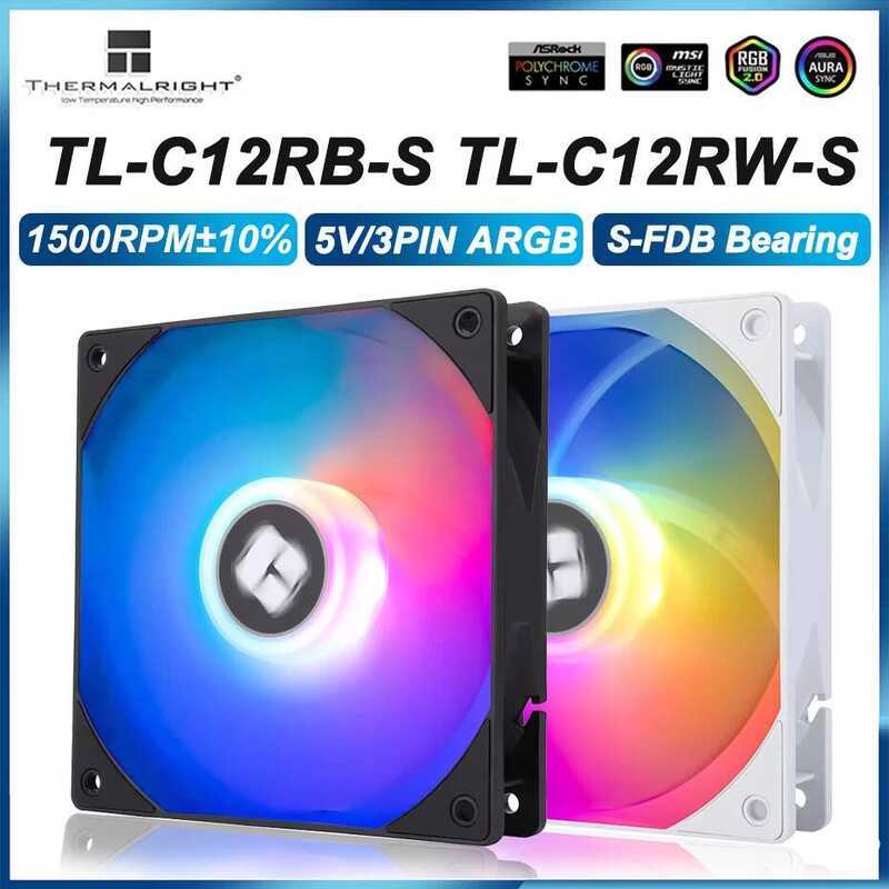 Thermalright คูลเลอร์พัดลมเงียบ TL-C12RB-S TL-C12RW-S รุ่นกลับด้าน ขนาด 120 มม. ARGB PWM มม.
