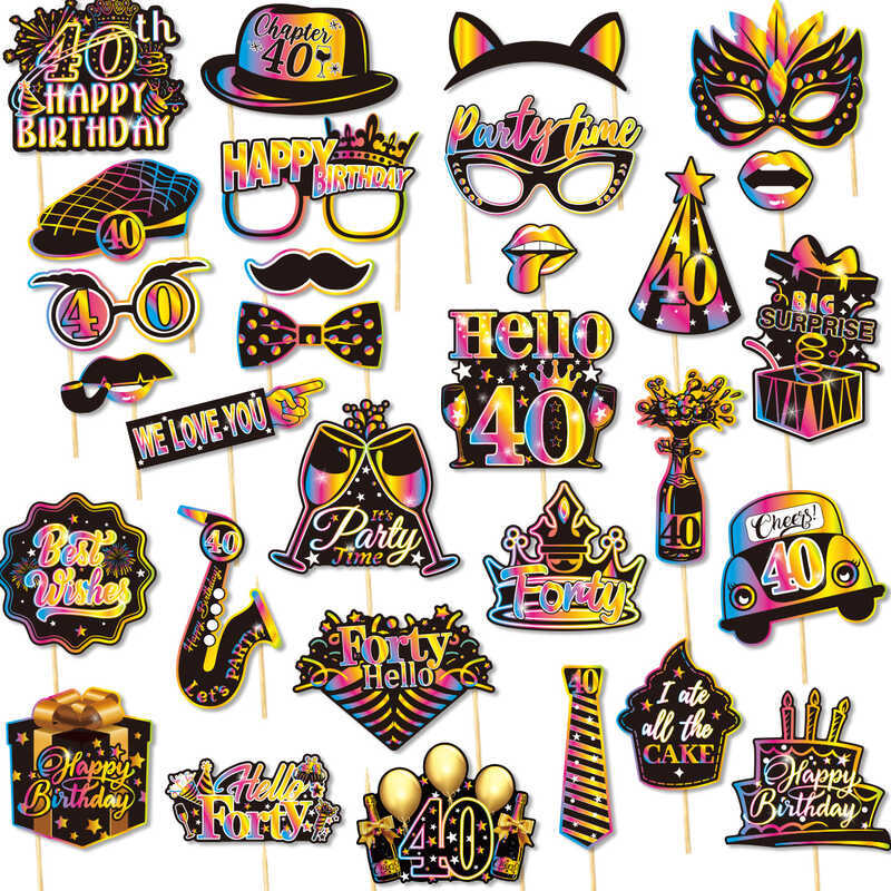 30 40 50th Birthday Party Photo Props 18-80th Birthday Party Photo Mask Dress Up Party หมวกและหน้ากา