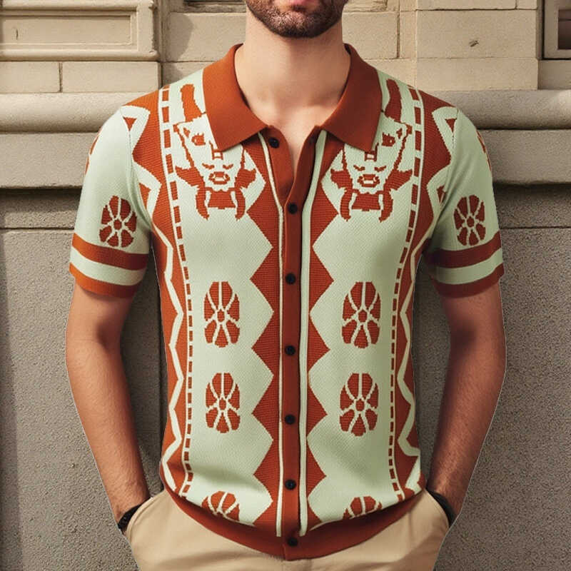 เสื้อแขนสั้นผู้ชาย แบบ Cardigan จากผ้าแจ็คการ์ด สำหรับฤดูร้อน