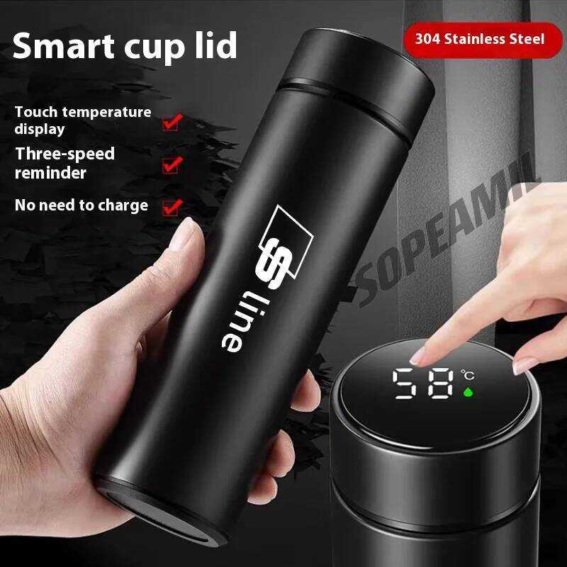 รถสูญญากาศ Thermos แก้วอุณหภูมิจอแสดงผลถ้วยกาแฟ Audi S Line A3 A4 A5 A6 A7 A8 Q2 Q3 Q5 Q7 Q8 S3 S4 S