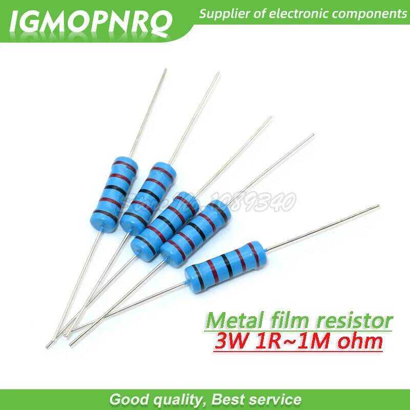 ชิ้น 20 ตัวต้านทานฟิล์มโลหะ 3W 1% ~ 1M 1R 4.7R 10R 22R 33R 47R 1K 4.7K 10K 100K 1 4.7 10 22 33 47 4K