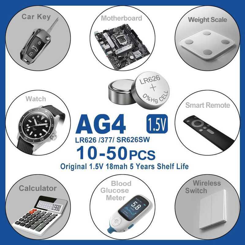 ชิ้น 10-50 แบตเตอรี่ปุ่ม AG4 1.55V 377 SR626 SR626SW เซลล์แบตเตอรี่อัลคาไลน์ 177 376 626A LR66 LR626