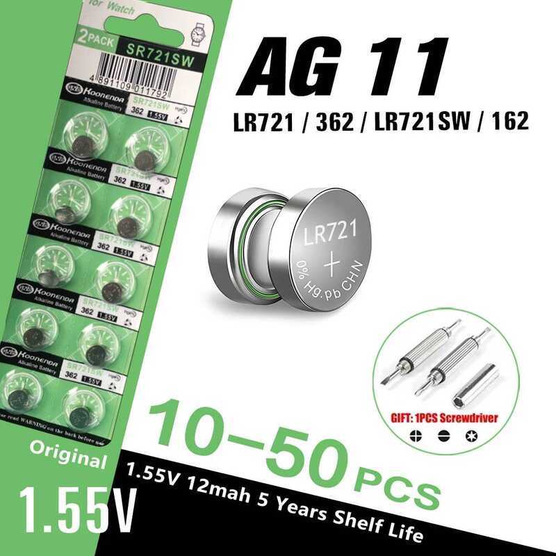 ชิ้น 10-50 1.55V AG11 12mAh แบตเตอรี่ปุ่ม SG11 LR58 SR58 162 361 362 LR721 SR721 SR720 L721F แบตเตอร