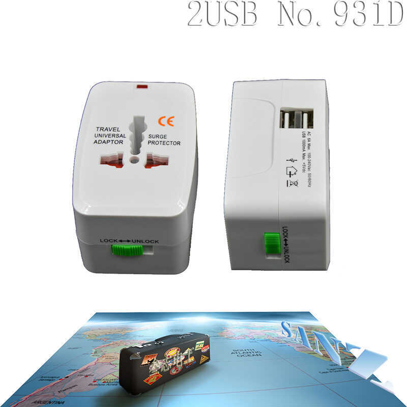 931D 5V 1A Global Travel ปลั๊กแปลงซ็อกเก็ต 2 อะแดปเตอร์ USB