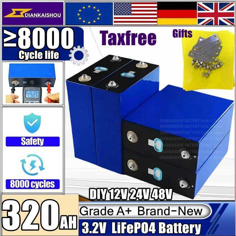 Lifepo4 แบตเตอรี่ ชาร์จได้ 10000 รอบ 3.2V 340AH 320Ah เกรด A DIY12V 24V 48V สำหรับ RV EV เรือ กอล์ฟ