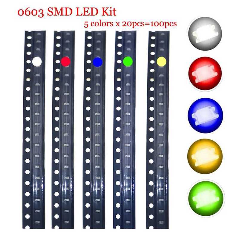 LED ชุด SMD 100 ชิ้น/ล็อต 0402 0603 0805 1206 1210 5730 5050 ชุดไดโอด LED สีแดง/เขียว/น้ำเงิน/ขาว/เห