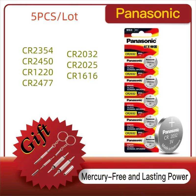 3V แบตเตอรี่นาฬิกาลิเธียม ของแท้ Panasonic CR2354 CR2450 CR1220 CR2477 CR2032 CR2025 CR1616 5 ชิ้นให