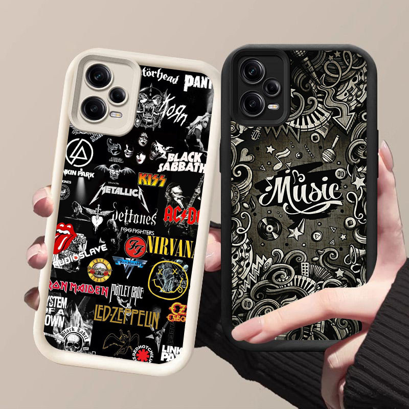 HK-42 Rock Band ปลอกกันกระแทกสําหรับซิลิโคนสีดําและสีขาว Xiaomi Redmi POCO หมายเหตุ F5 F6 12 Turbo X