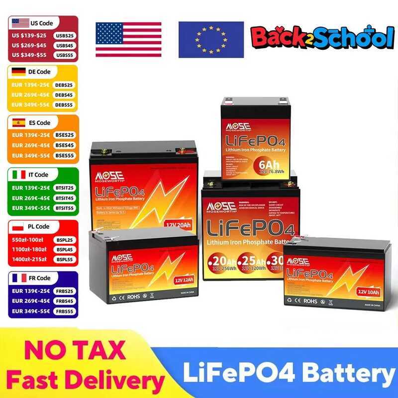 LiFePO4 แบตเตอรี่ลิเธียม 12V พร้อม BMS ในตัว 6Ah 10Ah 12Ah 20Ah 25Ah 30Ah ฟอสเฟตเหล็ก ชาร์จซ้ำได้ วง