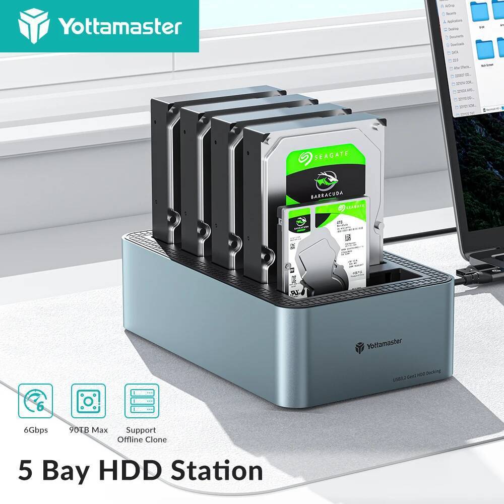 Yottamaster 5 Bay HDD Docking Station พร้อม Offline Clone SATA เป็น USB3.0 2.5 "3.5 SSD/HDD ฮาร์ดไดร