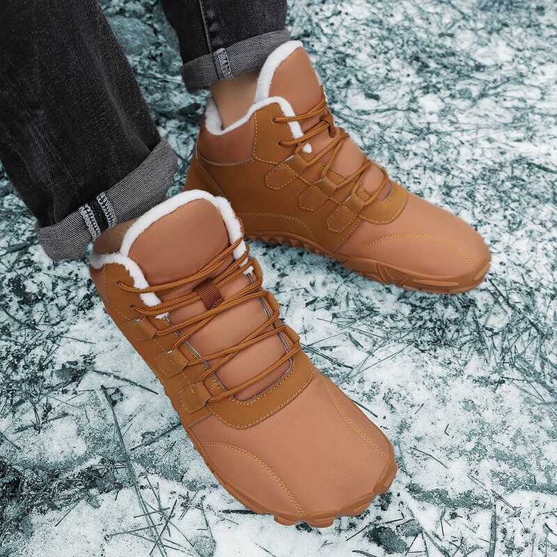 C Barefoot Snow Boots Warm Fur Shoes Non Slip Minimalist Ankle Boots Thermal Plush Barefoot Shoes C