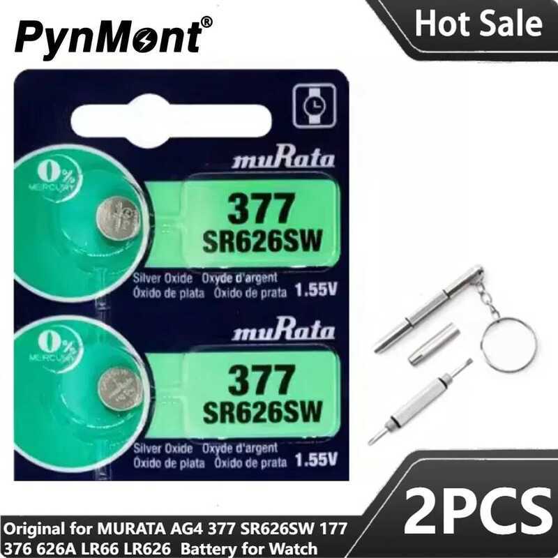 แบตเตอรี่ปุ่ม 2PCS MURATA AG4 377 ของแท้ SR626SW SR626 177 376 626A LR66 LR626 แบตเตอรี่เซลล์สำหรับน