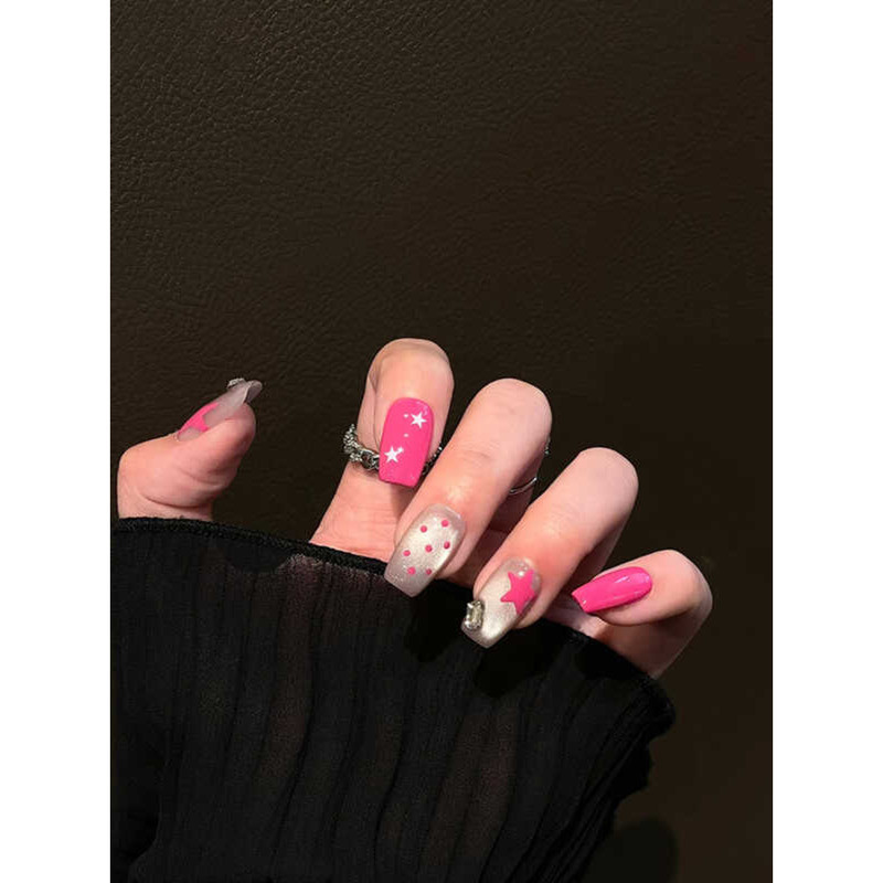Barbie Pink Cats Eye Wear Nails Star Dragon Fruit Color Dopamine Sweet Cool Hot Girl Y2K Style Nails
