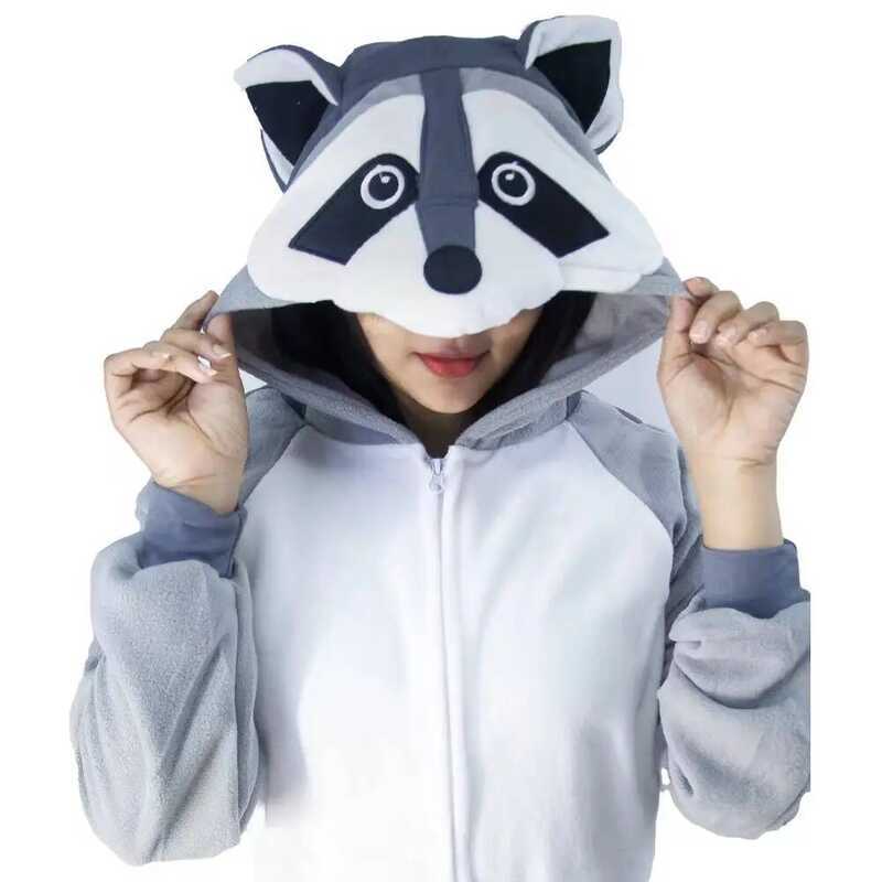C Gray Raccoon Kigurumi Onesies Anime Cartoon Women Men Pajamas Halloween Christmas Cosplay Anime F