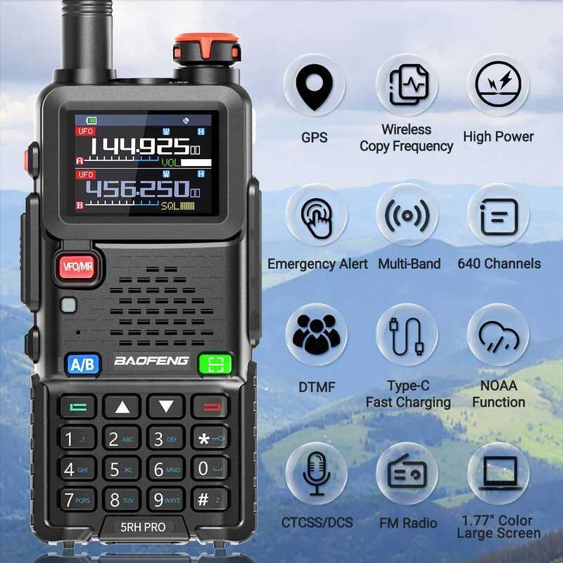 ▥  Uv-5Rh PRO GPS Walkie Talkie Multi Band ไร้สายสําเนาความถี่ NOAA Type-C ยาวช่วง Uv-5R