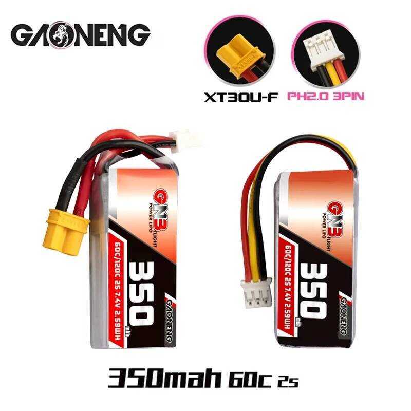 GNB 1-10PCS Gaoneng 2S 350mah 7.4V 60C/120C แบตเตอรี่ลิโพ XT30 หรือปลั๊ก PH2.0 สำหรับ BETAFPV Beta75