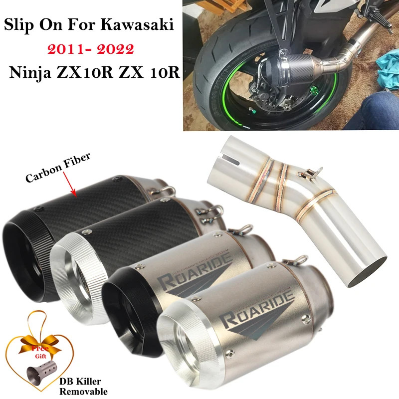 Slip On For Kawasaki Ninja ZX10R ZX 10R 2011- 2022 Motorcycle Exhaust Escape Systems Carbon Modifie