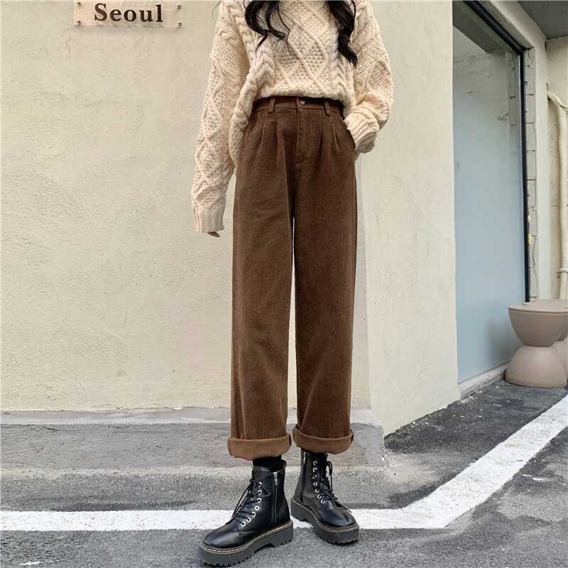 2 0 4 Winter ih s Style Womens Retro Corduroy Western Wide-Leg Pants Niche All-Match Casual