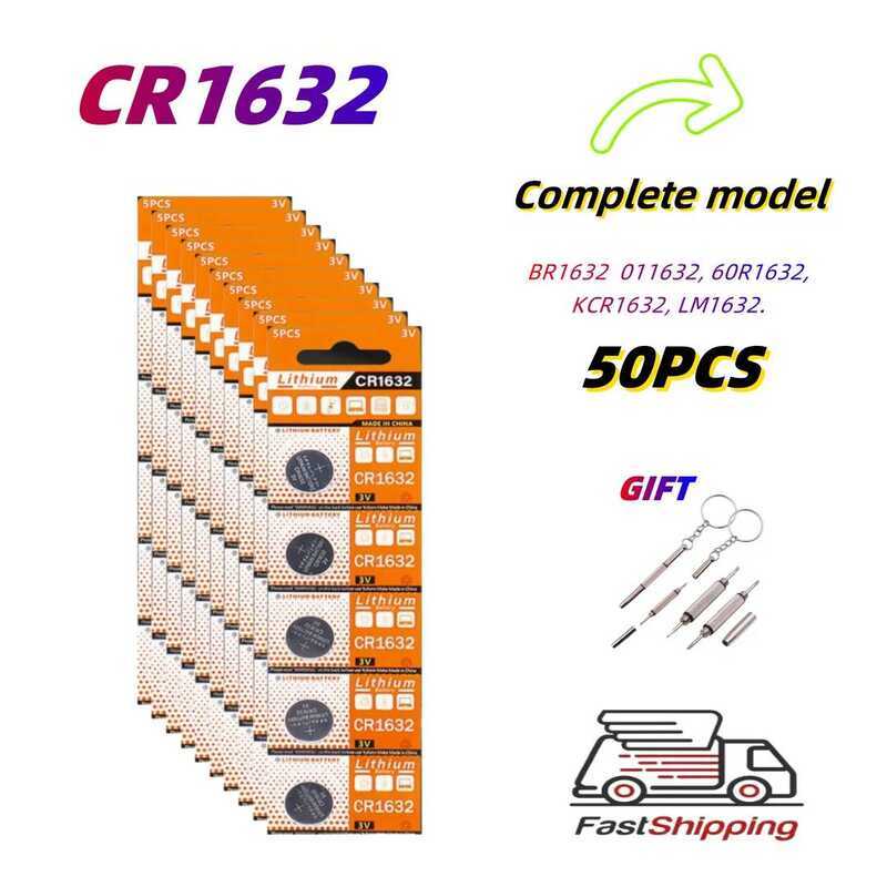 cr1632 แบตเตอรี่ลิเธียม 3v จำนวน 50 ชิ้น แบตเตอรี่แบบเหรียญ 125mAh CR 1632 DL1632 BR1632 LM1632 ECR1
