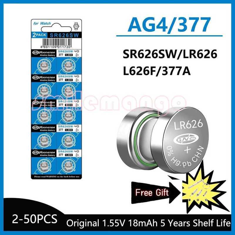 แบตเตอรี่ปุ่ม 2PCS-50PCS AG4 1.55V 377 SR626 SR626SW เซลล์แบตเตอรี่อัลคาไลน์ 177 376 626A LR66 LR626