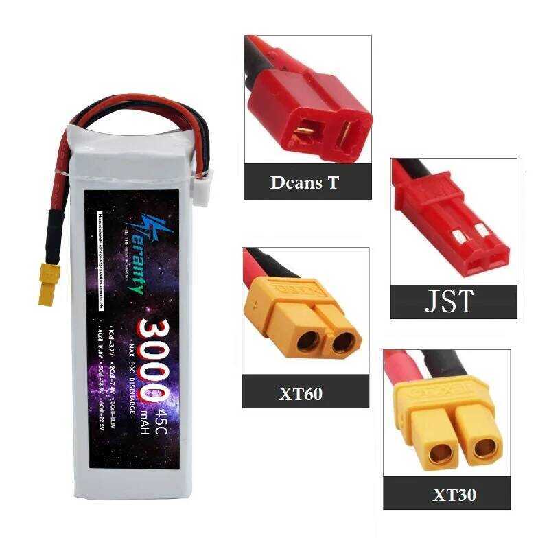 LiPo แบตเตอรี่ 11.1V 3S 1500mah 1800mAh 2200mah 2600mAh 3000mAh 3300mAh ขั้วต่อ Deans T XT60 สำหรับร