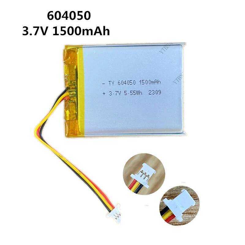 3.7V แบตเตอรี่ลิเธียมโพลิเมอร์แบบชาร์จได้ 1500mAh 604050 พร้อมการป้องกันอุณหภูมิ NTC, ขั้วต่อแบบบางพ