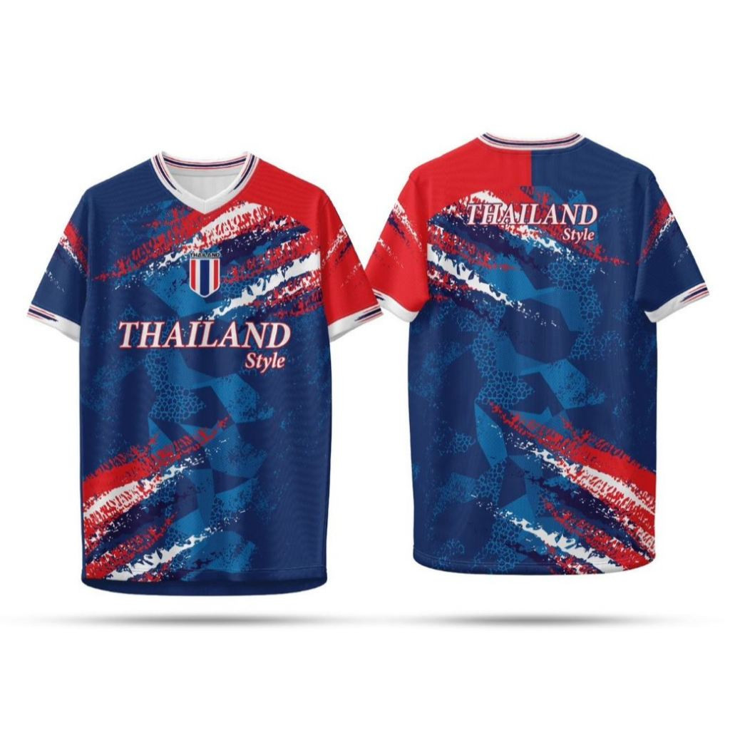 เสื้อกีฬาพิมพ์ลาย Thailand Style คอวี N59 ผ้าไมโคร ใส่ได้ทุกเพศ