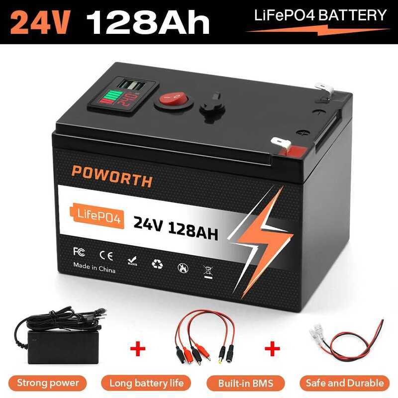 24V แบตเตอรี่ลิเธียม 128Ah, แบตเตอรี่ LiFePO4 แบบ Deep Cycle, BMS พร้อมการป้องกันอุณหภูมิต่ำ, เหมาะส