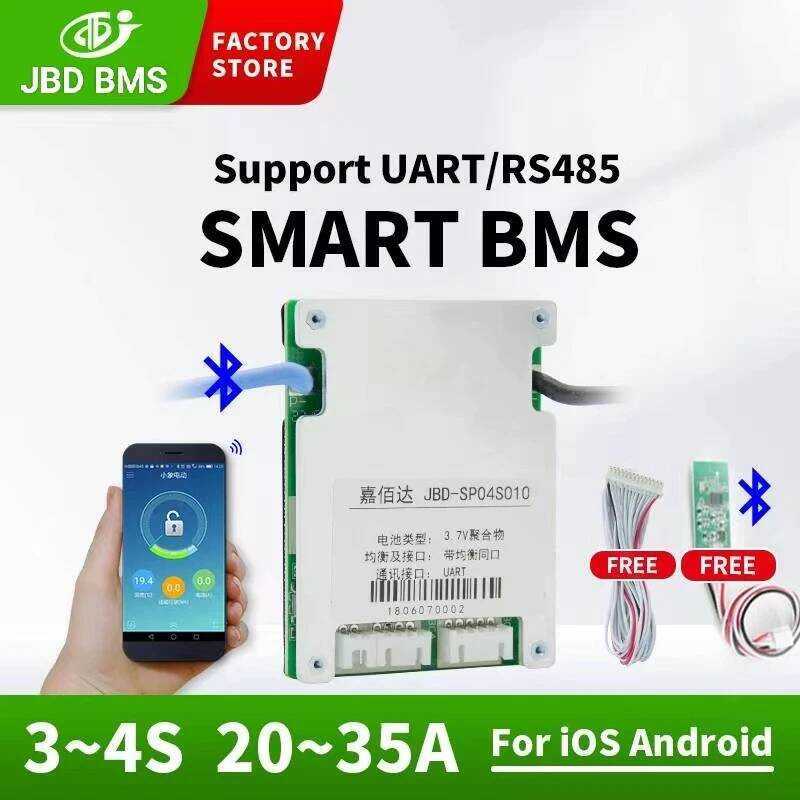 JBD บอร์ดสมดุลแบตเตอรี่ลิเธียม Smart BMS Lifepo4 BMS 4S 20A 30A 35A พอร์ตเดียวกันพร้อมเซ็นเซอร์อุณหภ