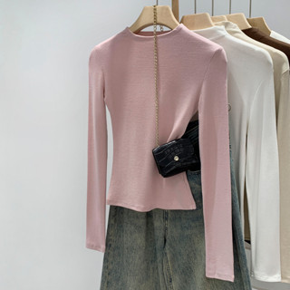 เสื้อสวมหัวคอกลม สลิมฟิต สีทึบ แขนยาว95876