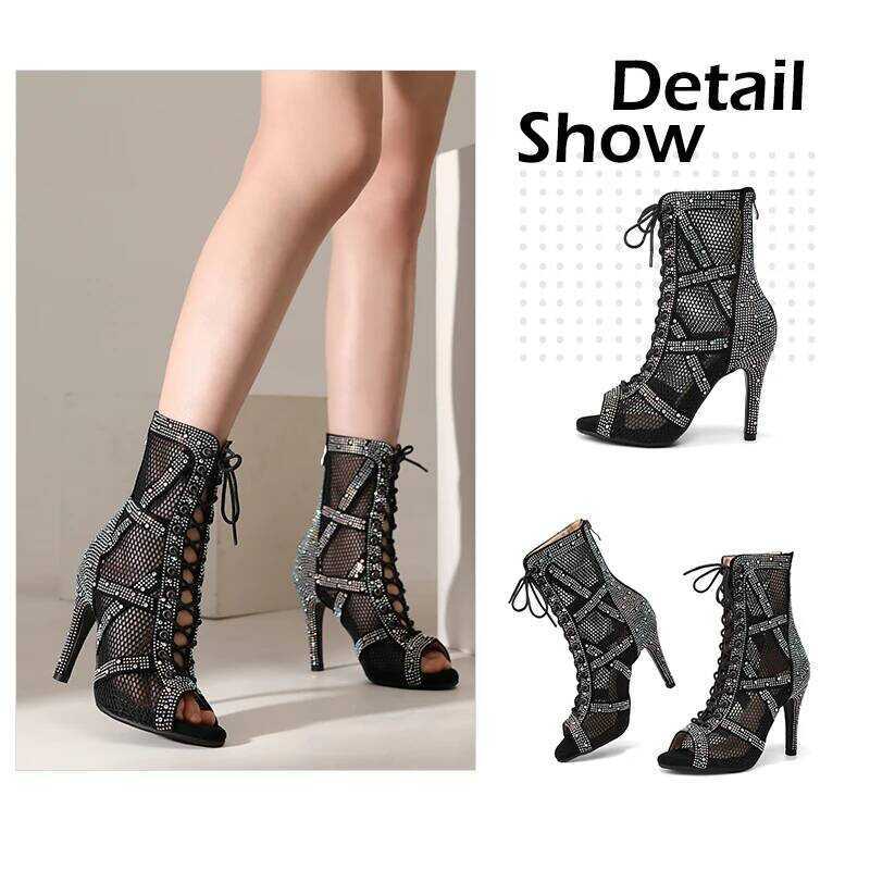 ▥ ใหม่ผู้หญิง Rhinestone รองเท้าเต้นรําบอลรูม Salsa Party Jazz Latin Dance Booties สําหรับผู้หญ