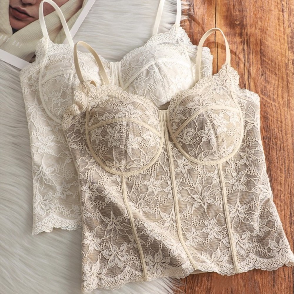 ชุดชั้นในสตรีเซ็กซี่สไตล์ฝรั่งเศส กับเสื้อกั๊กลูกไม้สำหรับฤดูใบไม้ร่วงและหนาว มีเบาะหน้าอกแบบสลิมฟิต