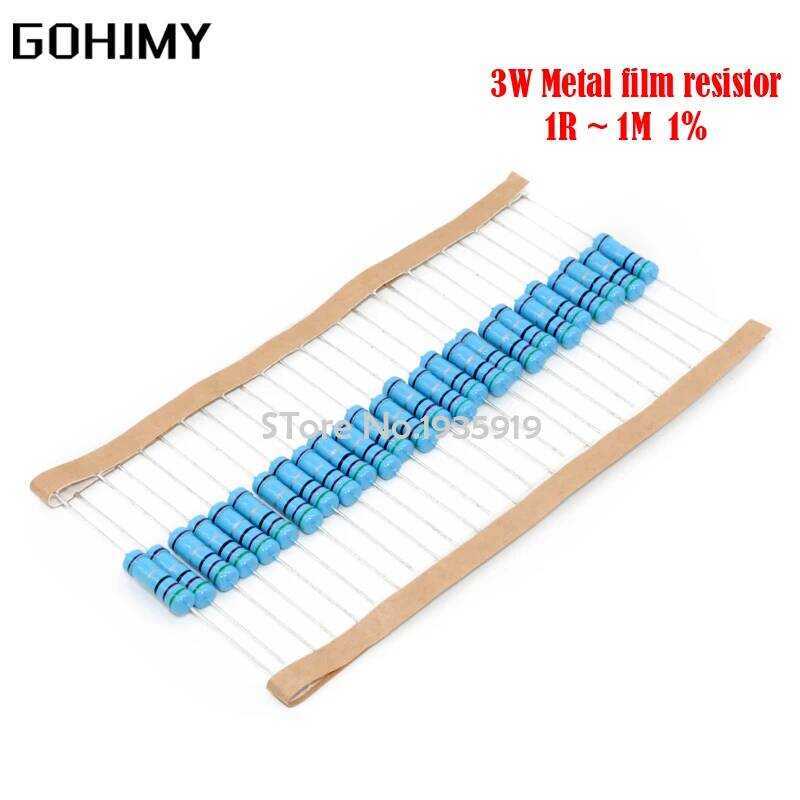 ชิ้น 20 ตัวต้านทานฟิล์มโลหะ 3W 1% ~ 1M 1R 4.7R 10R 22R 33R 47R 1K 4.7K 10K 100K 1 4.7 10 22 33 47 4K