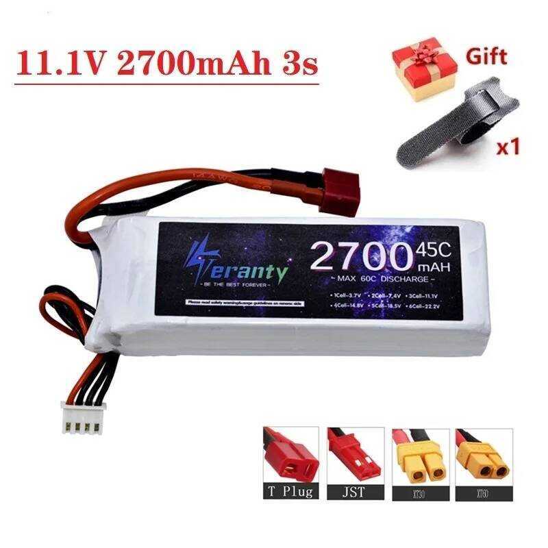 2700mAh แบตเตอรี่ลิโพ 3S 45C สำหรับรถ RC เครื่องบิน เรือ โดรน ควอดคอปเตอร์ 3s 11.1V