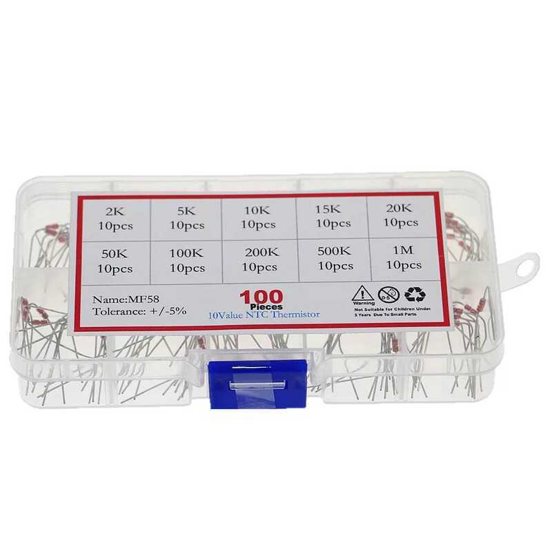 NTC ชุดตัวต้านทานเทอร์มิสเตอร์ 100 ชิ้น/กล่อง 10 ค่า NTC-MF58 2K 5K 10K 15K 20K 50K 100K 200K 500K 1