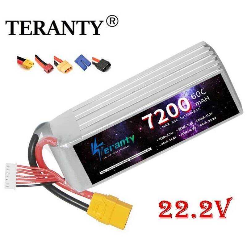 TERANTY แบตเตอรี่ Lipo RC 6S 22.2V 60C 7200mAh พร้อมขั้วต่อ Deans XT90 EC5 สำหรับโดรน FPV แข่งควอดคอ