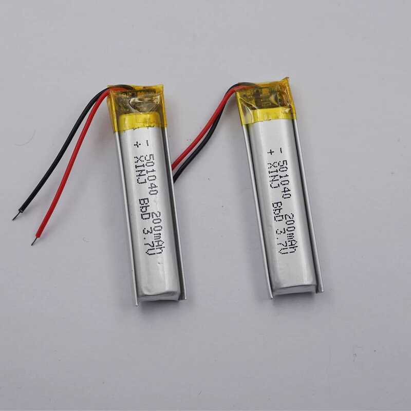 ชิ้น 2 แบตเตอรี่ลิเธียมโพลิเมอร์แบบชาร์จได้ 3.7V 200 mAh 501040 สำหรับลำโพงบลูทูธ หูฟัง GPS ระบบนำทา